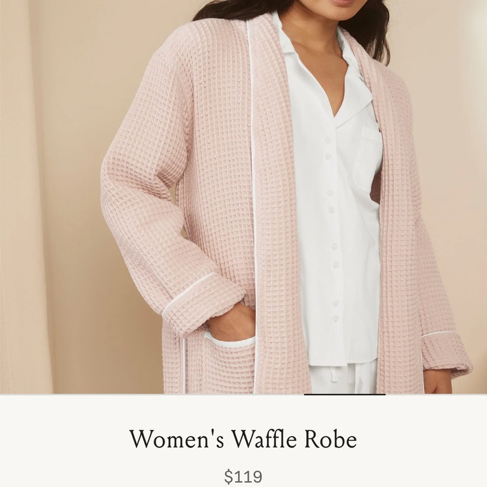 Boll & Branch Women's Pink Waffle Knit Robe - Picture 8 of 8